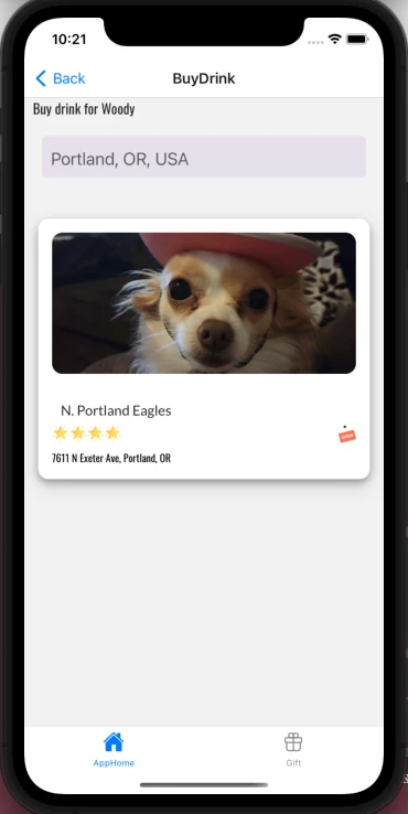 A bar listing in the DrinkLink app